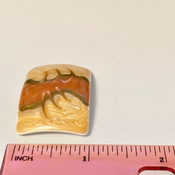 Vintage Cream Beige Copper Swirl Enamel Clip On Earrings 70s 80s Retro Fall - Picture 11 of 11